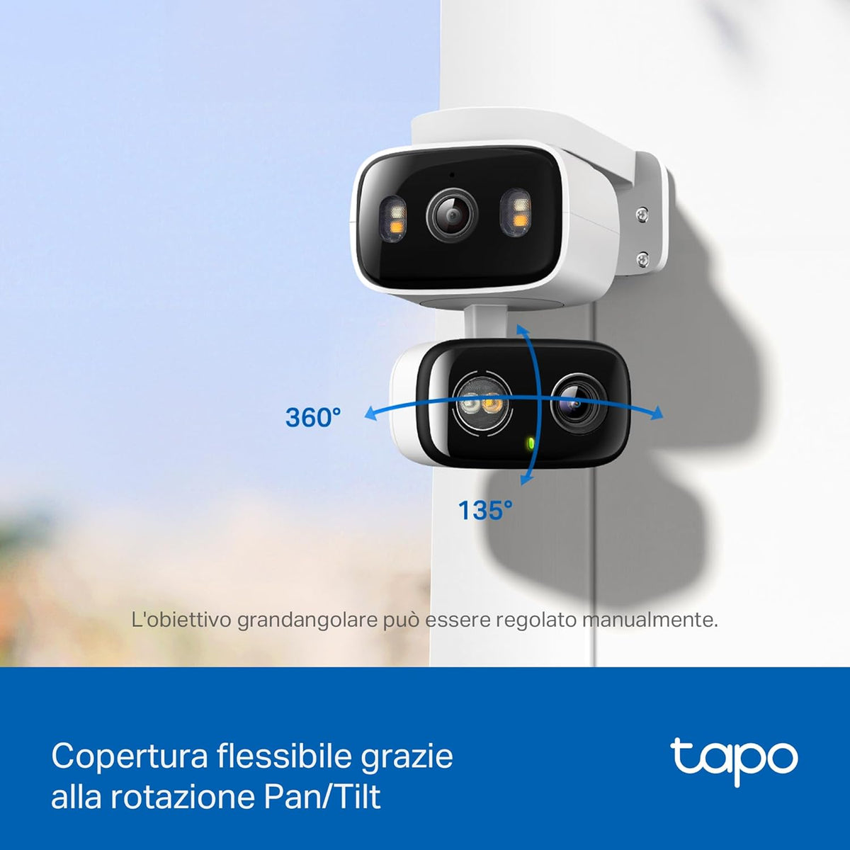 Tapo C246D Telecamera WiFi Esterno Doppio Obiettivo 3MP+3MP, 360° PTZ