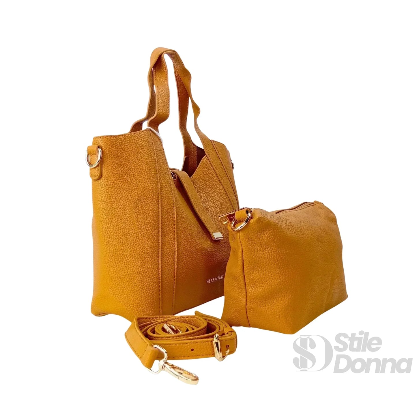 Valentini SIBI Borsa Tote in Ecopelle Sintetica Giallo con Finitura Color Oro