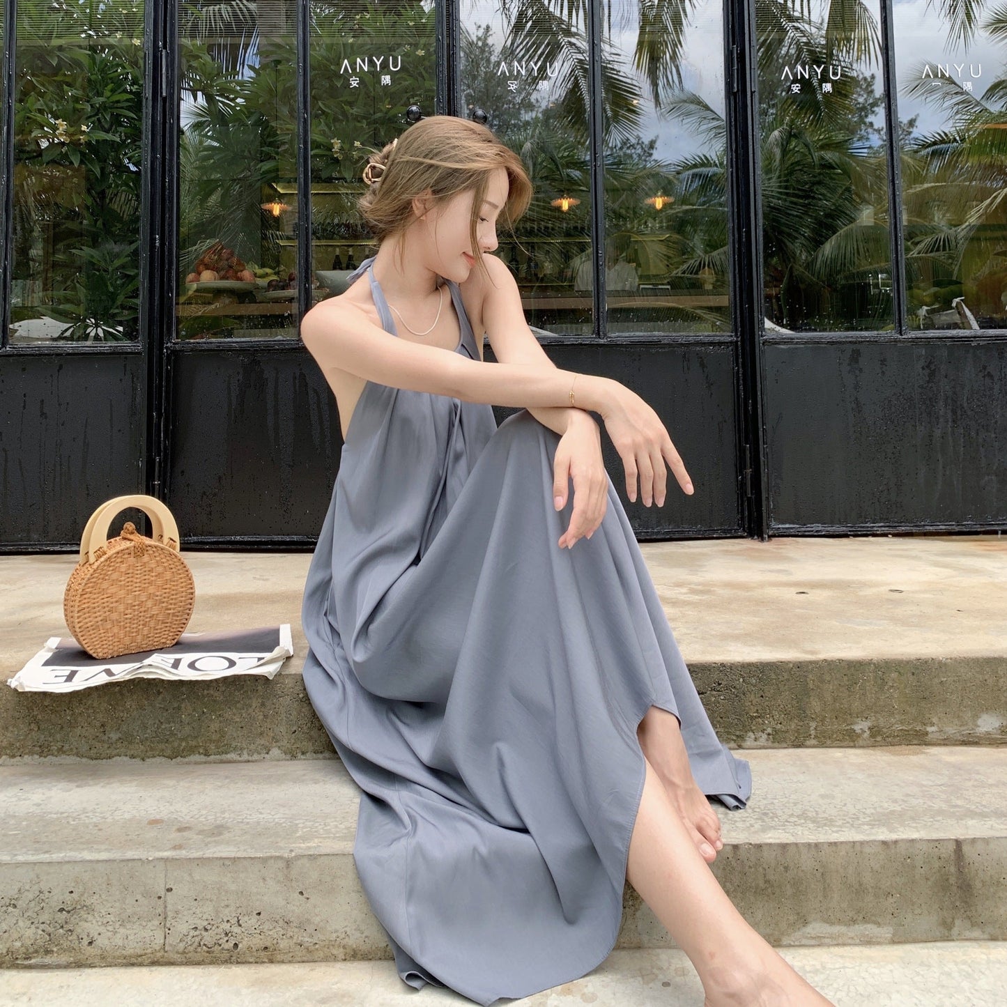 Abito estivo donna con scollo all’americana | Vestito elegante leggero per spiaggia e sera