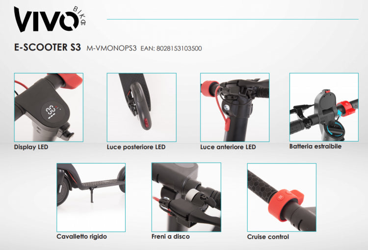 Vivo Elektroroller S3 350W Schwarz mit abnehmbarem Akku, E-Scooter/Fahrrad