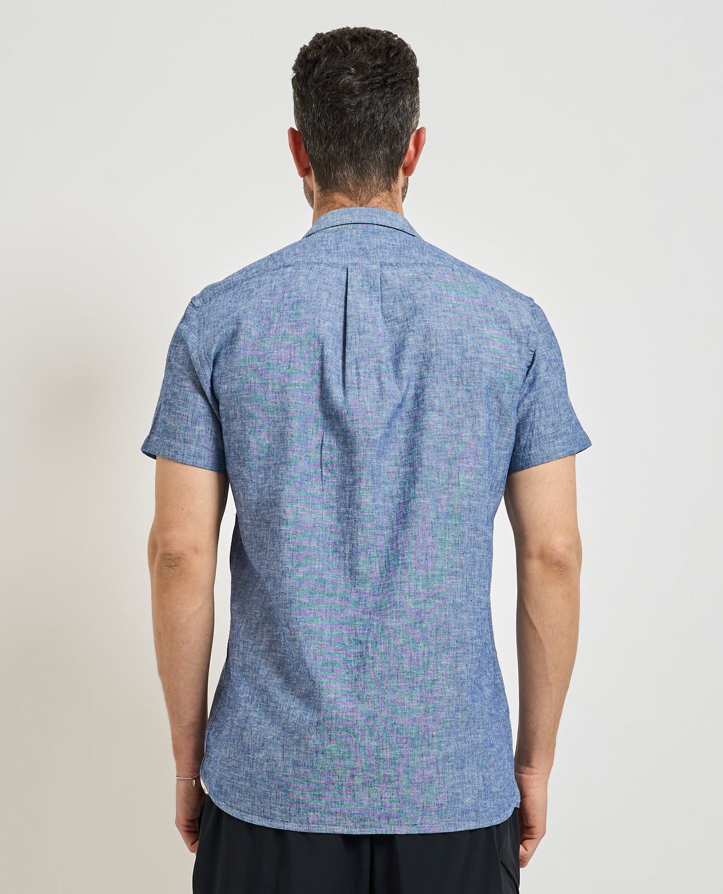 Yes Zee Camicia Bowling Uomo Manica Corta Misto Lino Blu - C715 UM00 0729