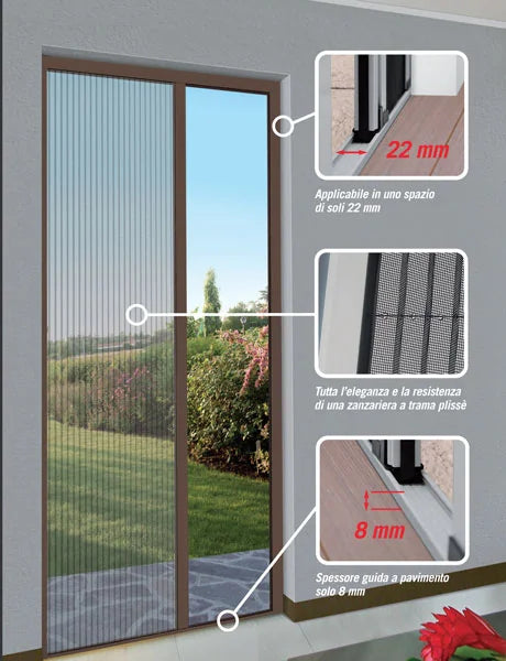 Zanzariera Plissè Laterale per Porte 240x135 cm Marrone – Spessore Slim 22 mm