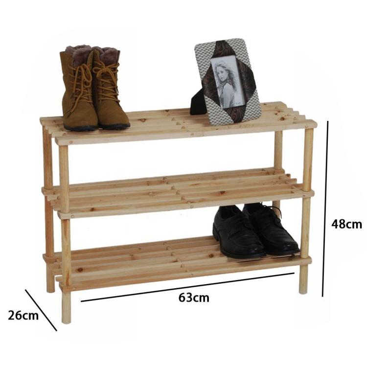 Schuhregal aus Holz, 3 Ablagen, platzsparend, Schuhaufbewahrung, 63x48x23cm
