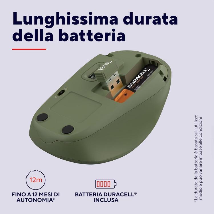 Trust Maus Yvi+ Silent Wireless Kompakt Beidhändig Optisch 1600 dpi Eco Green