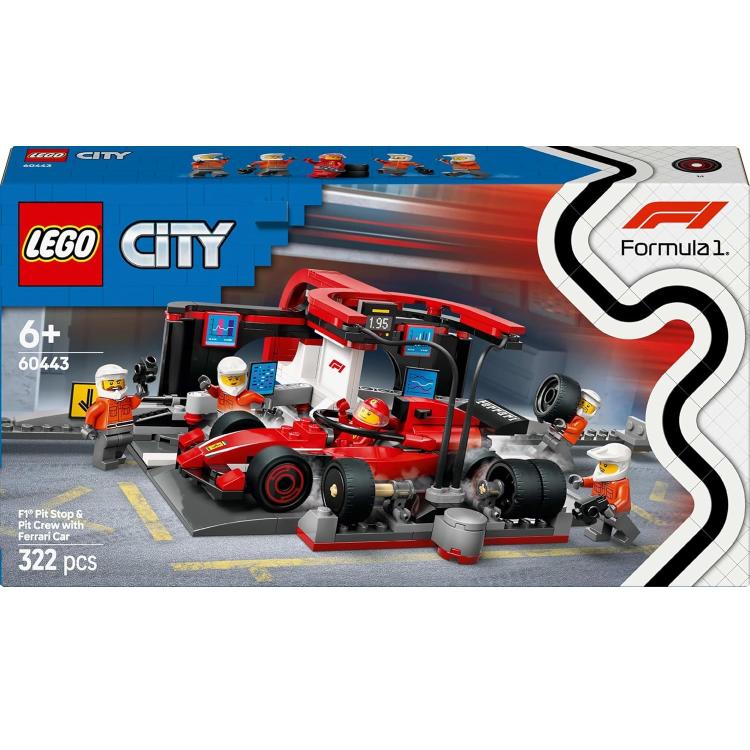 Lego - City 60443 (Boxenstopp und Mechaniker mit Ferrari F1 Monoposto) Set 322 Teile - 6+