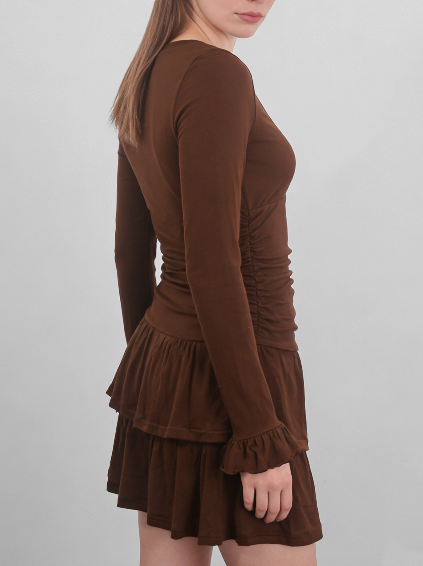 Vestito marrone per donna, economico a basso prezzo con scollo a V e gonna