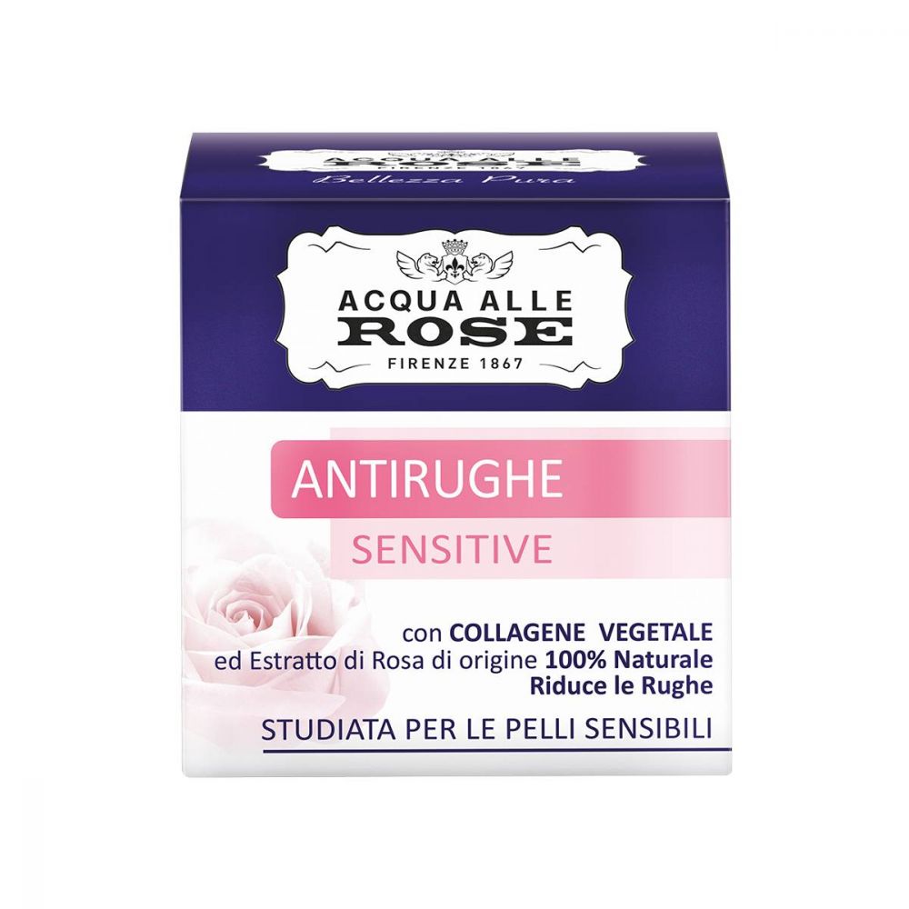 Acque alle Rose Crema Viso Antirughe Sensitive Collagene Vegetale – Antirughe Lenitiva Pelli Sensibili