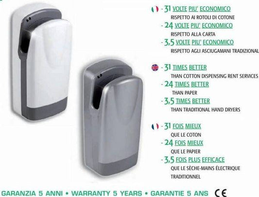 Asciugamani elettrico da parete - Tornado Protech SF plastica grigio