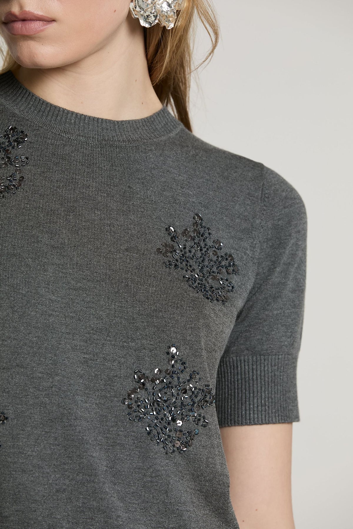 Relish Maccione RDA2602054044 Donna Grigio - Maglia Paillettes Mezza Manica
