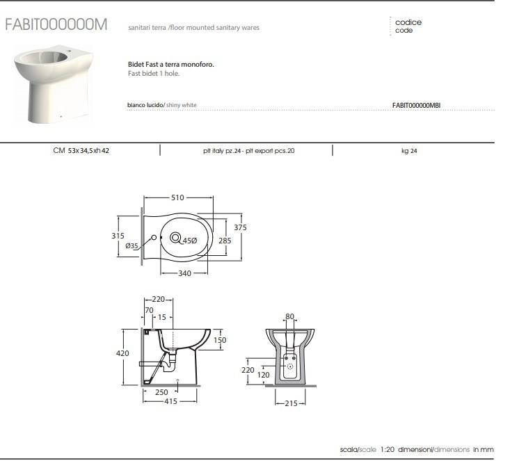 Bidel filo muro modello Fast in Ceramica colore Bianco