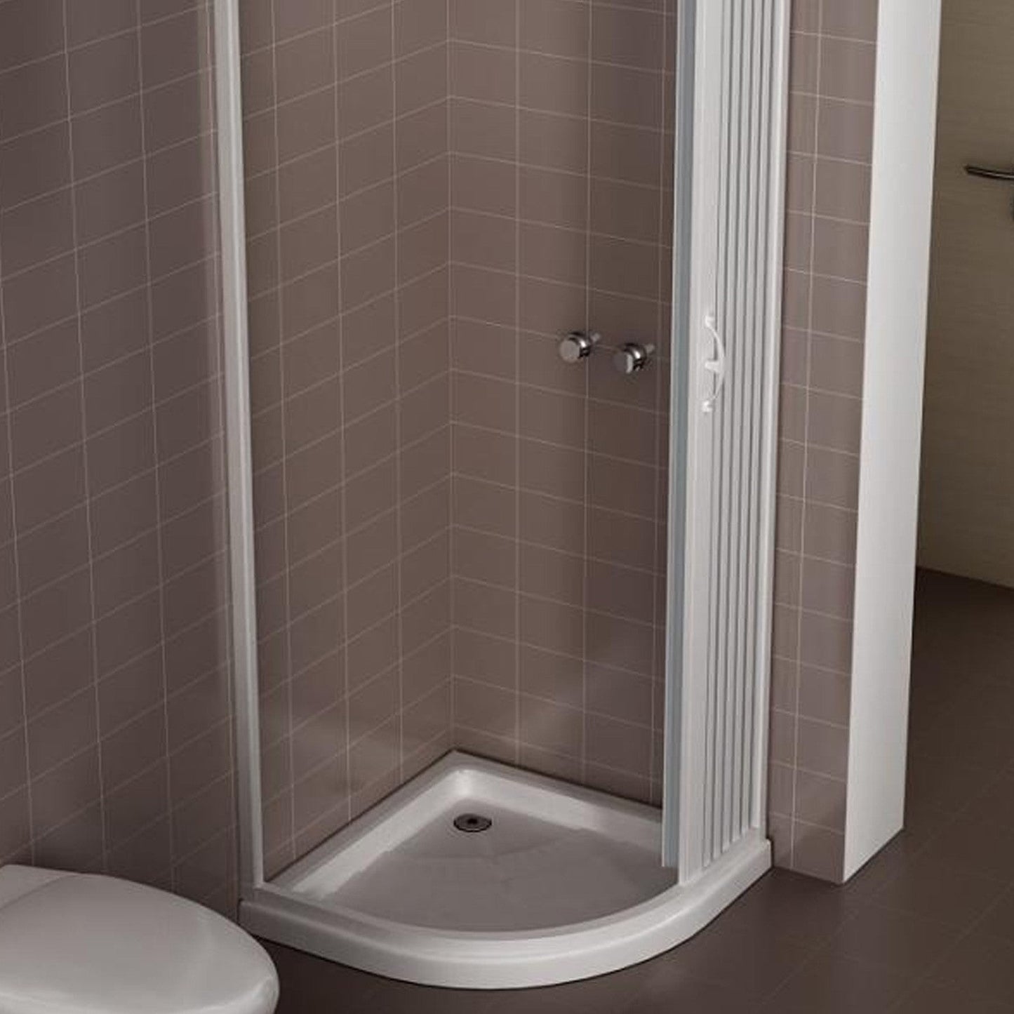 Box doccia semicircolare Giove 90x90 cm in PVC a soffietto laterale — angolo, Made in Italy