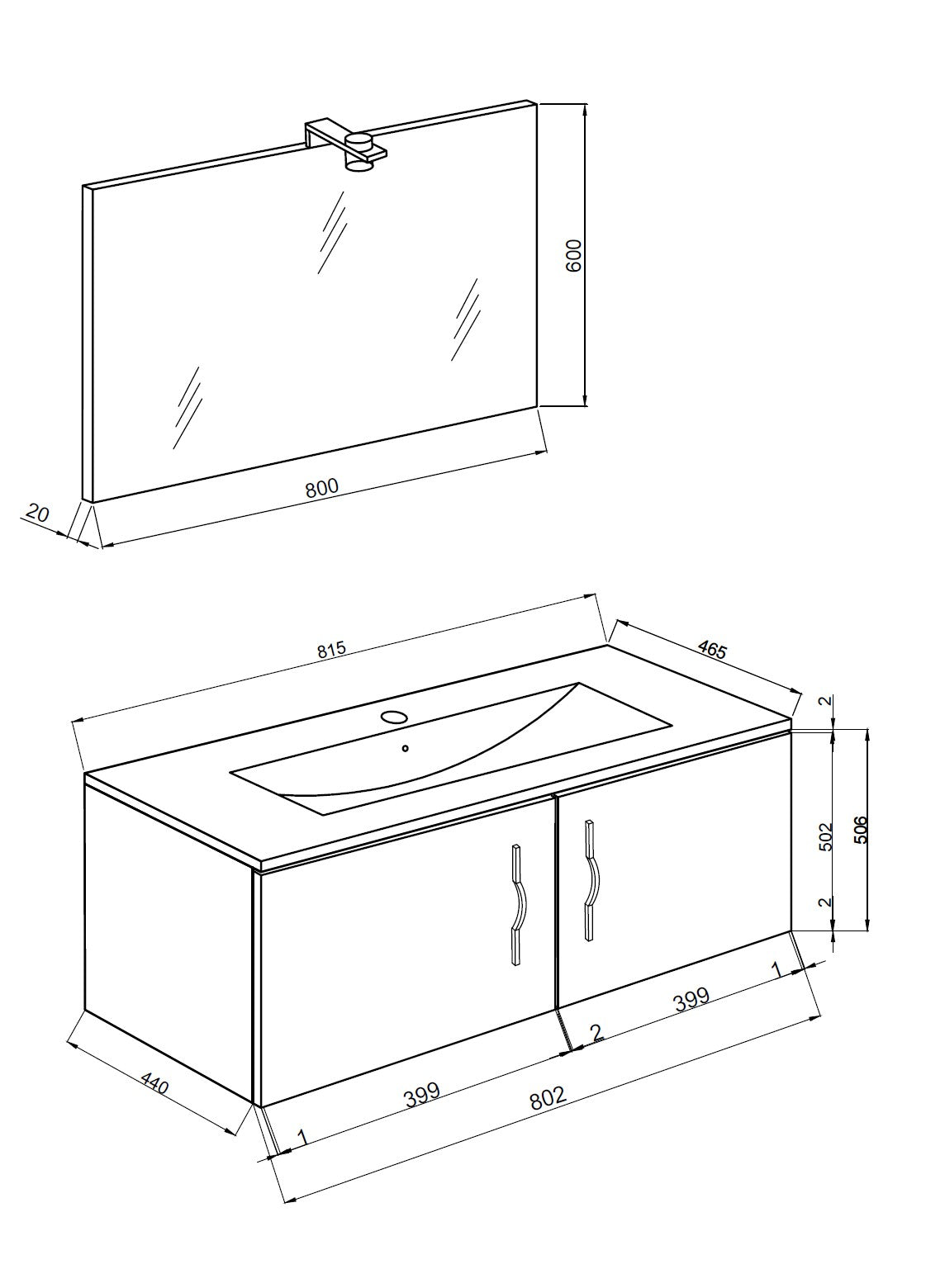 Composizione Bagno Sospeso 81cm Corallo 4455 Rovere Grigio - 2 Ante + LED