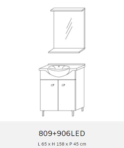 Composizione da bagno 2 ante 65 cm con lavabo in ceramica e specchio