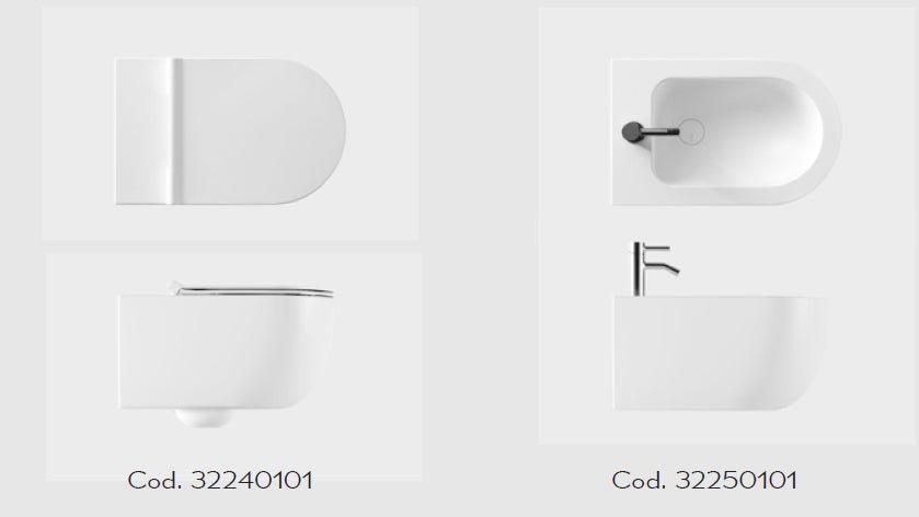 Coppia sanitari sospesi serie UNICA 55 senza brida con sedile softclose