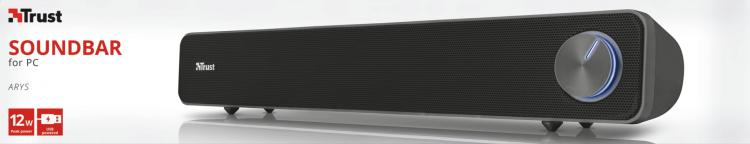 Trust Soundbar für PC Arys USB 12W Schwarz Lautsprecher Monitor Gaming Aux