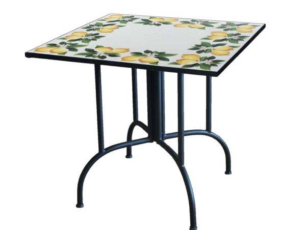 Mosaiktisch Lemon 80x80 cm – Lackiertes Eisen, Tischplatte aus dekorierter Keramik