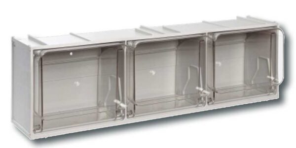 Cassettiera modulare compatta 3 cassetti trasparenti, 600x175x155 mm, resistente agli urti