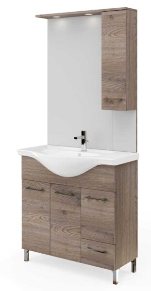Mobile Bagno Completo Venere 86x50x191H cm Noce Americano con LED