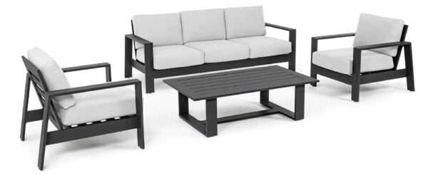 Lounge-Set Bally aus Aluminium – 4-teilig, abnehmbare Kissen, robuste Struktur, grau