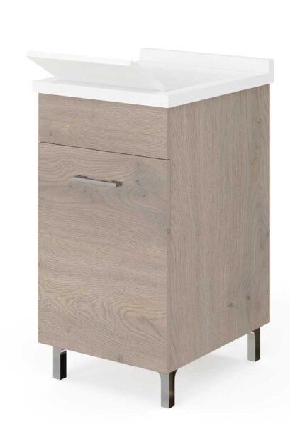 Waschbeckenunterschrank 1-türig 45x50x83H Amerikanische Walnuss - Polypropylen-Becken mit Siphon