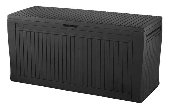 Aufbewahrungsbox aus Kunststoff, 270 Liter, Holzoptik, abschließbar, Graphit