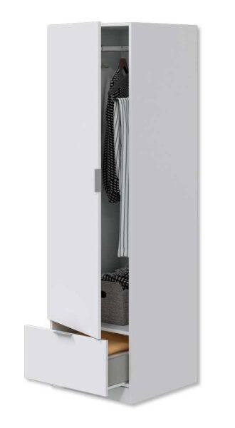 Kleiderschrank Weiß 1-türig mit Kleiderstange und Schublade – 50x51x170 cm