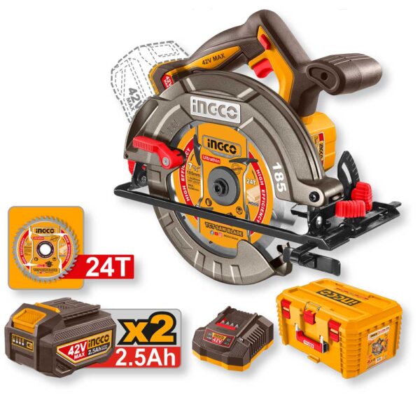 Akku-Kreissäge 42V 185 mm bürstenlos mit 2x 2,5Ah Akkus