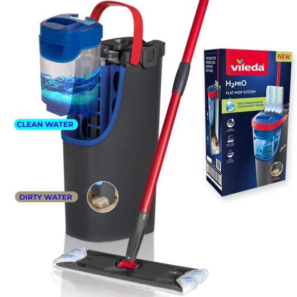 Vileda H2Pro Flat Mop - Lavapavimenti Piastra Piatta con Microfibra