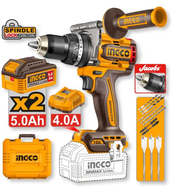 Schlagbohrmaschine 20V Compact Brushless 166Nm – 2 Akkus 5.0Ah