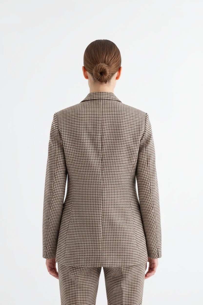 Giacca Donna Oversize Elegante a Quadretti con Sei Bottoni