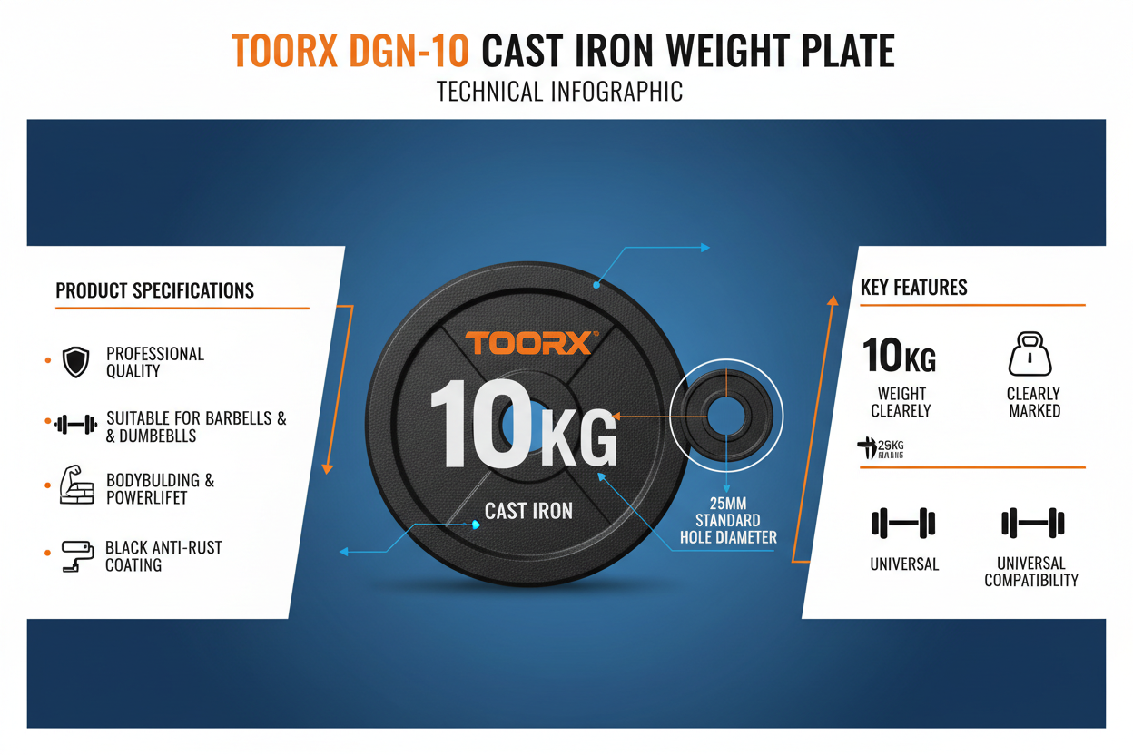 Toorx Disco Ghisa 10kg DGN-10 Foro 25mm | Pesi Palestra Professionali