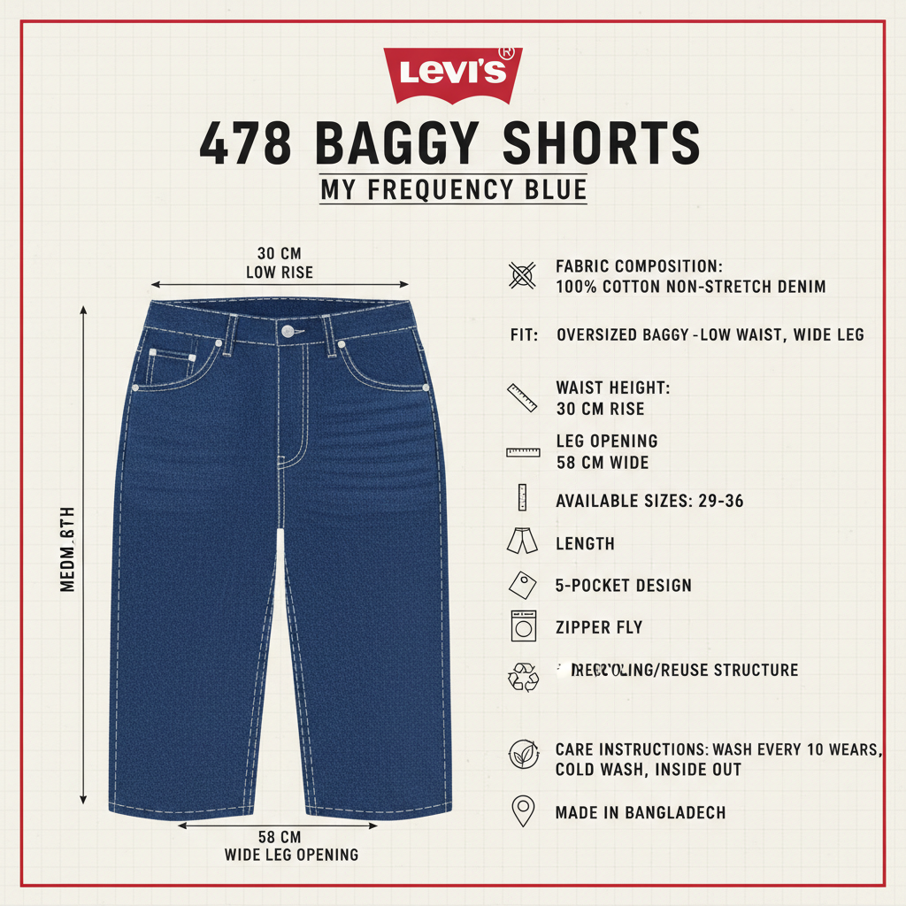 Levi's 478 Baggy Shorts 001JM0005 My Frequency Blu Uomo