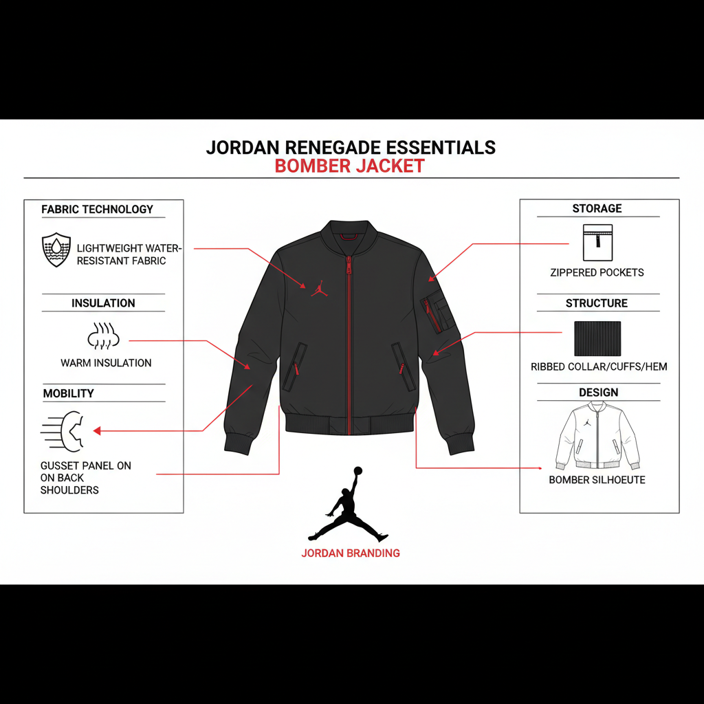 Jordan Giacca Bomber Renegade Essentials FB7316-010 Nero Uomo