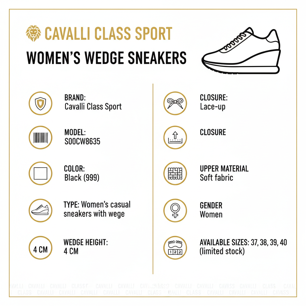 Cavalli Class Sport sneakers casual da donna con zeppa S00CW8635 999 nero