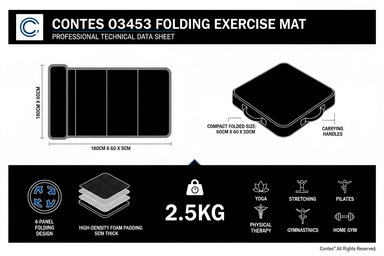 Contes Tappetino Pieghevole Imbottito 03453 - Nero Argento per Fitness e Yoga