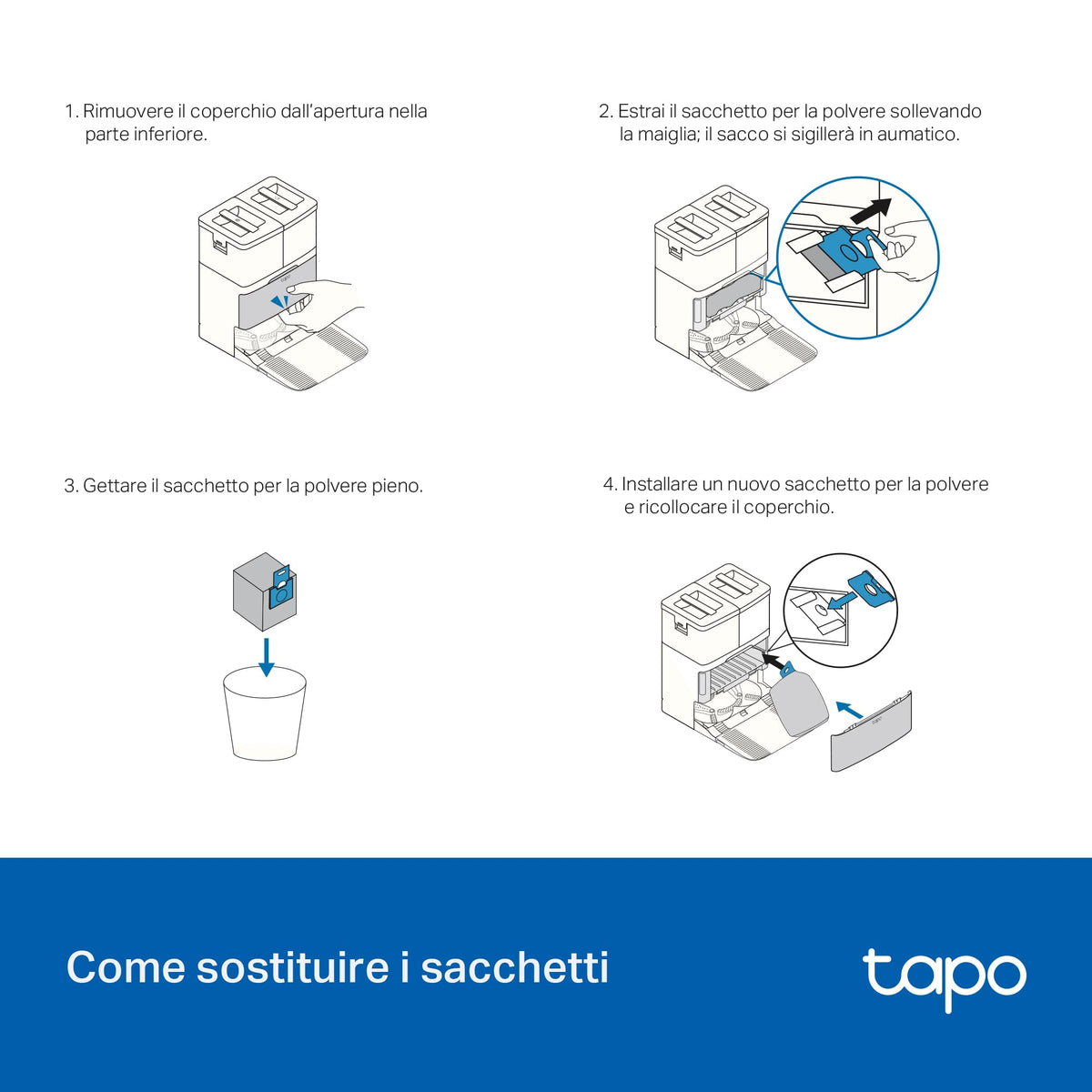Tapo RVA210 Sacchetti Polvere Monouso per Robot Aspirapolvere RV50, 5pz