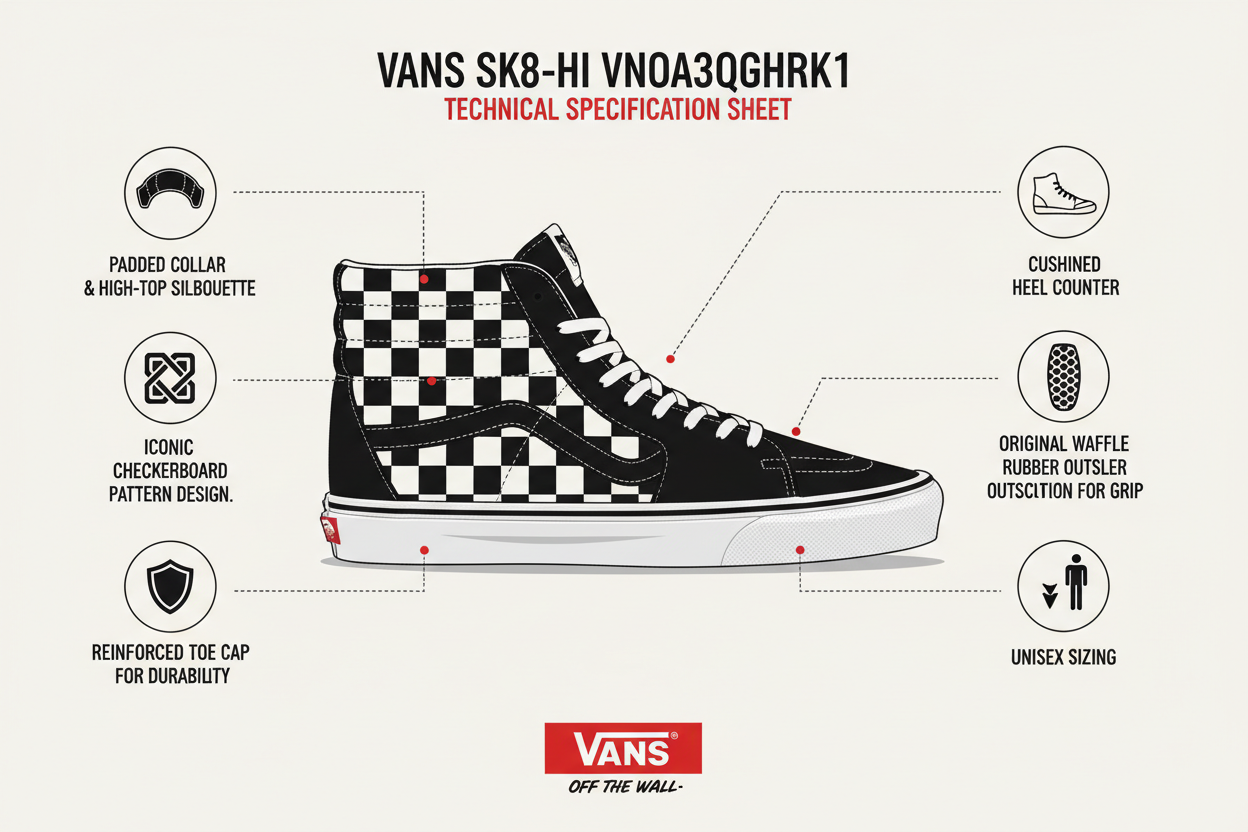 Vans scarpa sneaker alta per uomo e donna SK8-HI VN0A32QGHRK1 quadri bianco nero