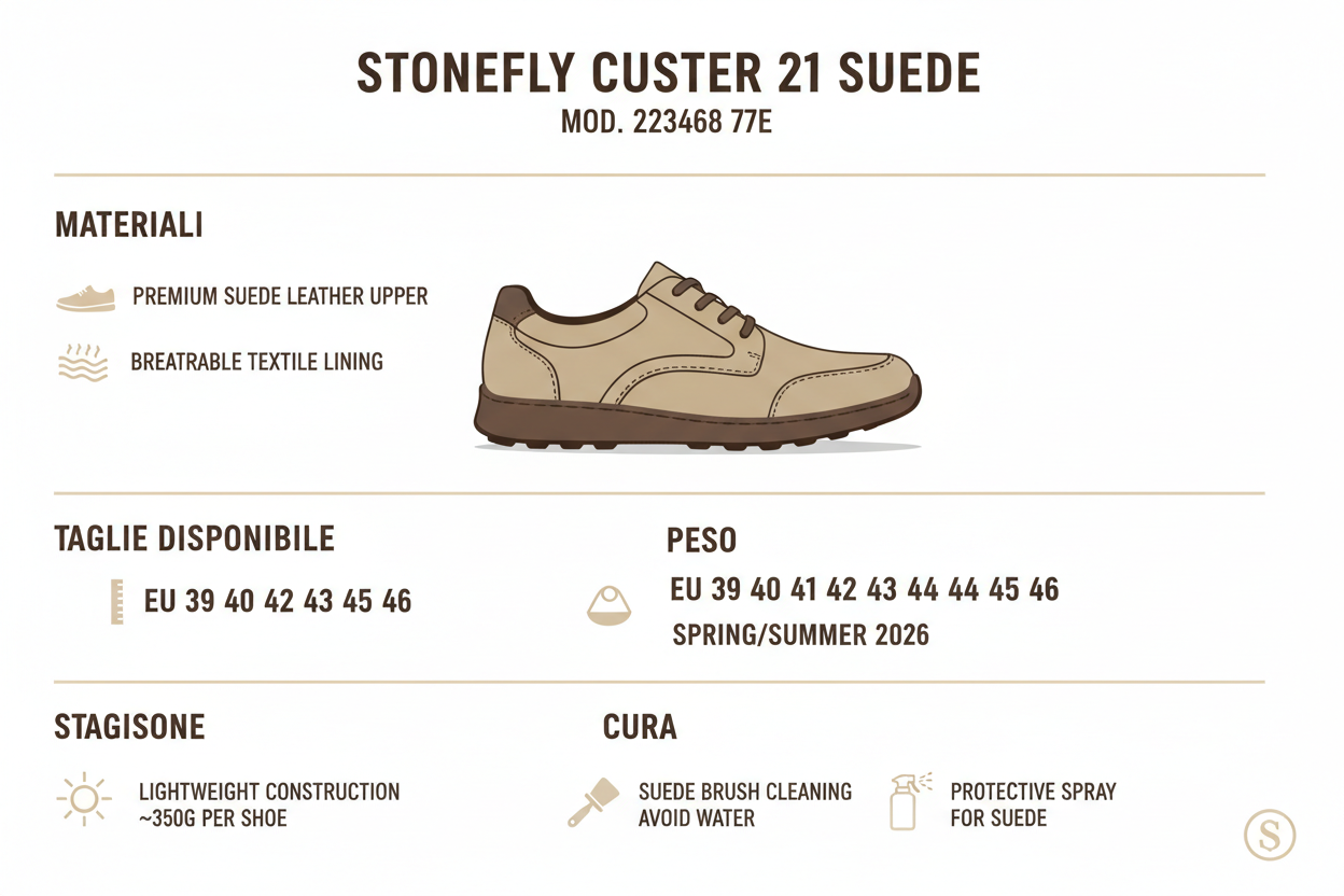 Stonefly Scarpe Uomo Custer 21 Suede 223468 77E Beige