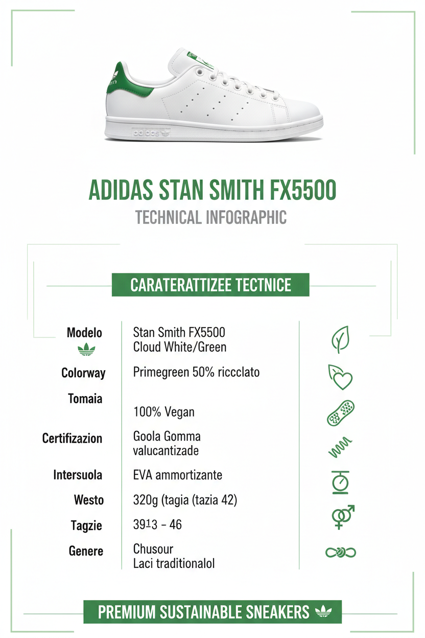 Adidas Stan Smith FX5500 Bianco Verde Primegreen Vegan Unisex