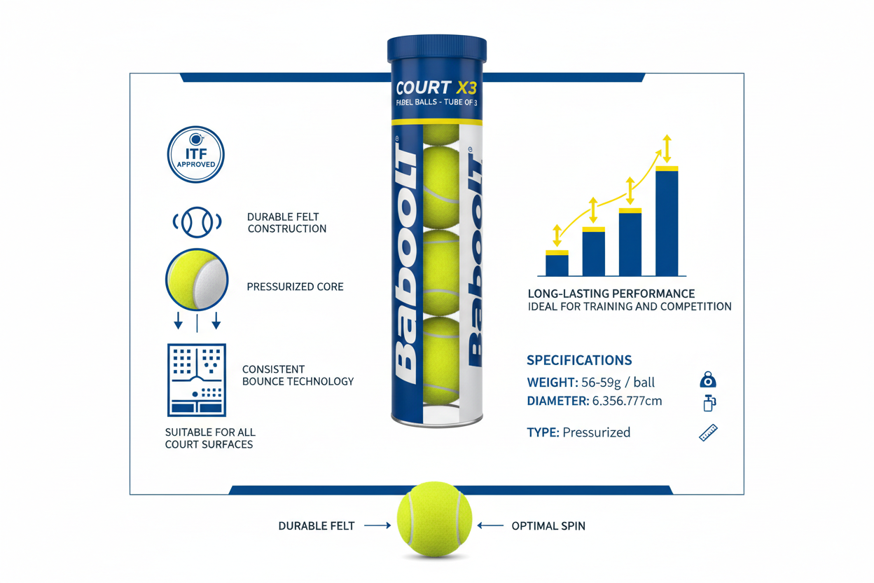 Babolat Palline Padel Court X3 | Tubo da 3 Palline Gialle