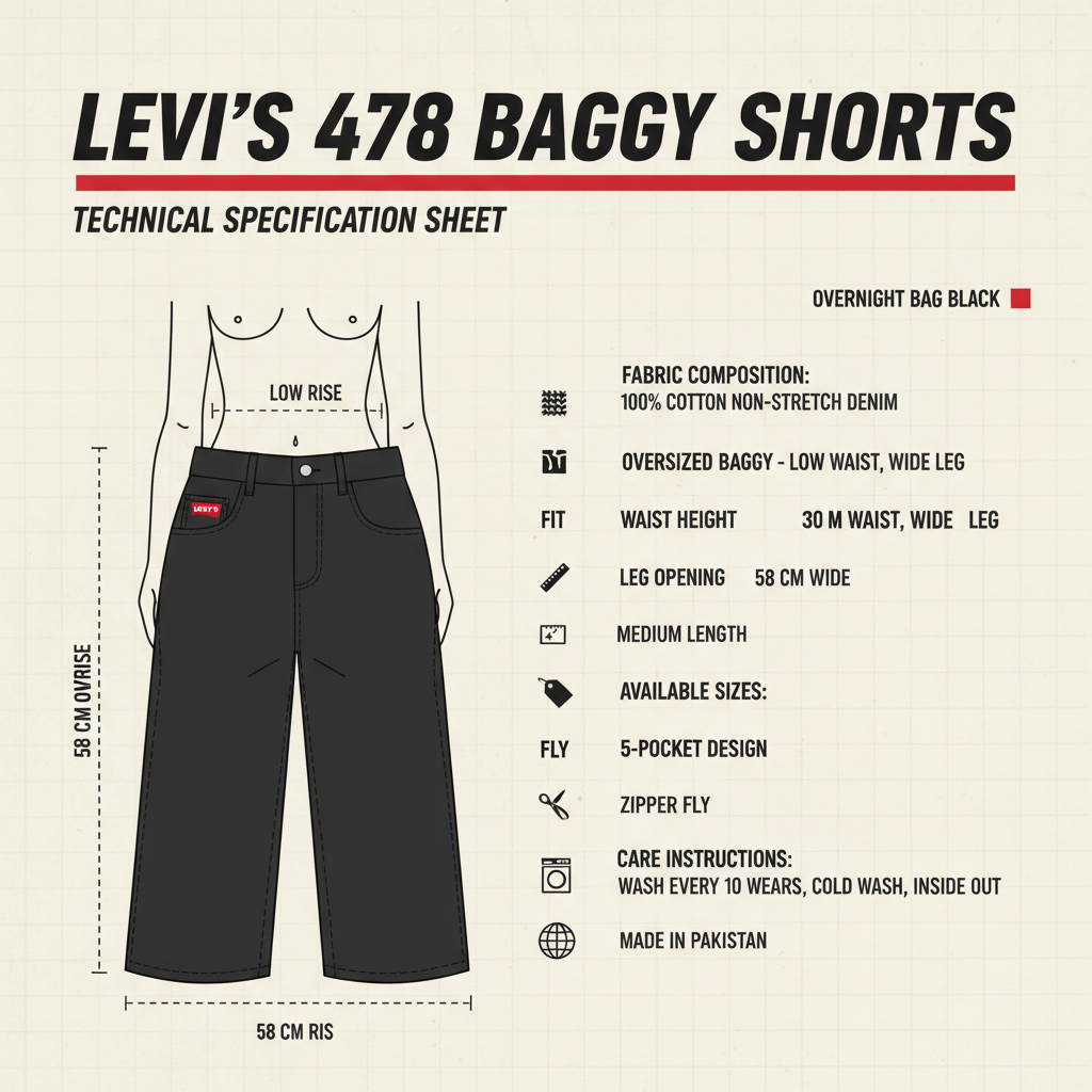 Levi's 478 Baggy Shorts 001JM0000 Overnight Bag Black Men