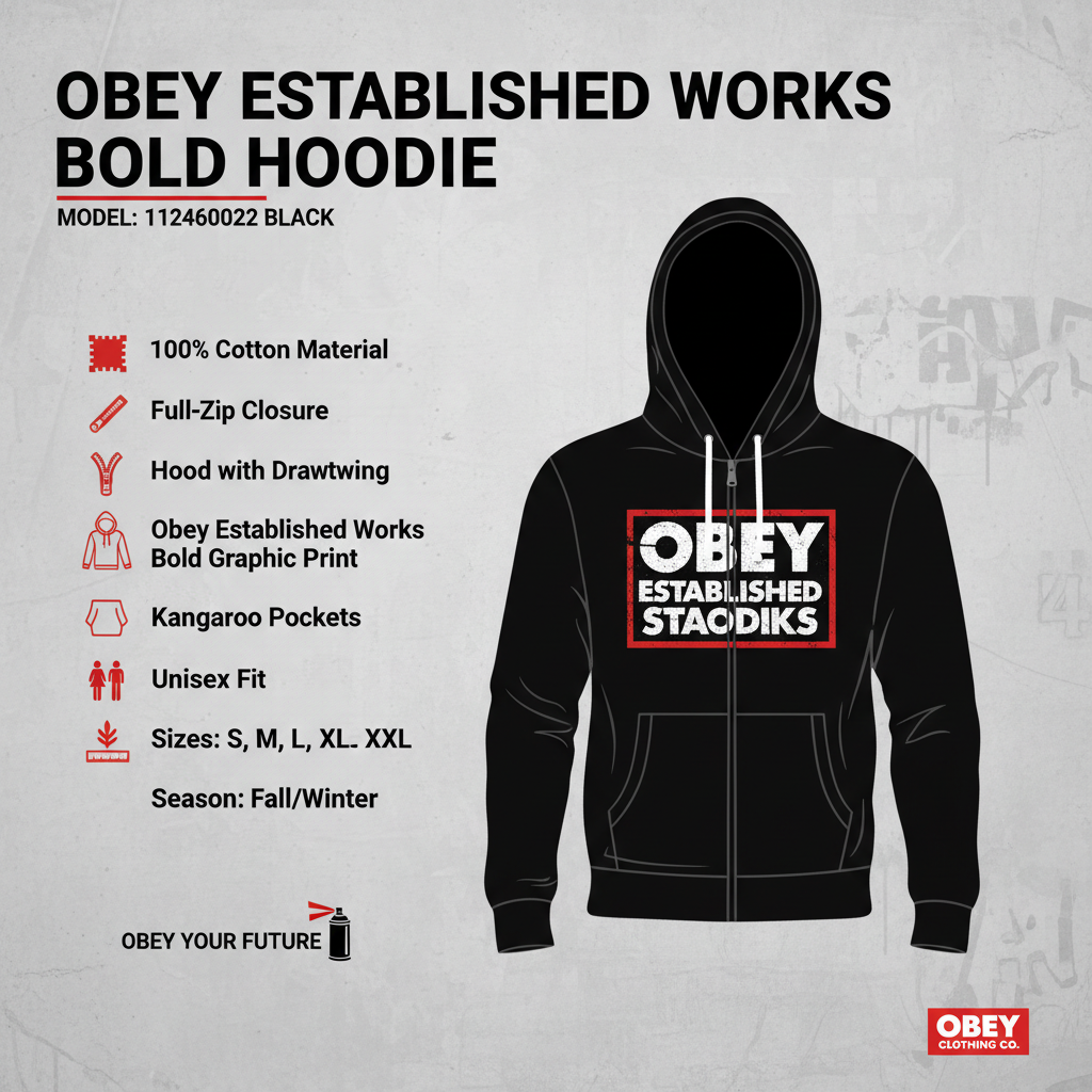 Obey Felpa Established Works Bold 112460022 Nero Hoodie Unisex