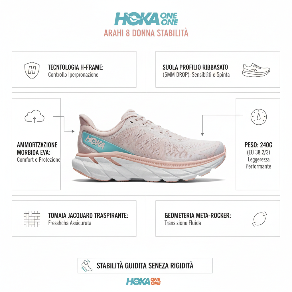 Hoka One One Arahi 8 1168691-RCRM Scarpe Running Donna Stabilità Rosa Chiaro