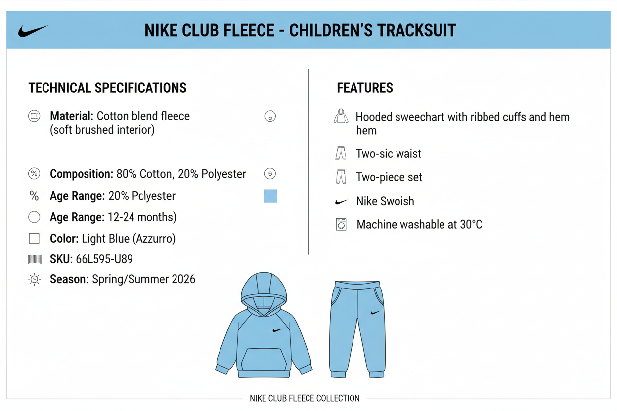 Nike Tuta Club Fleece Bambino 66L595-U89 Azzurra