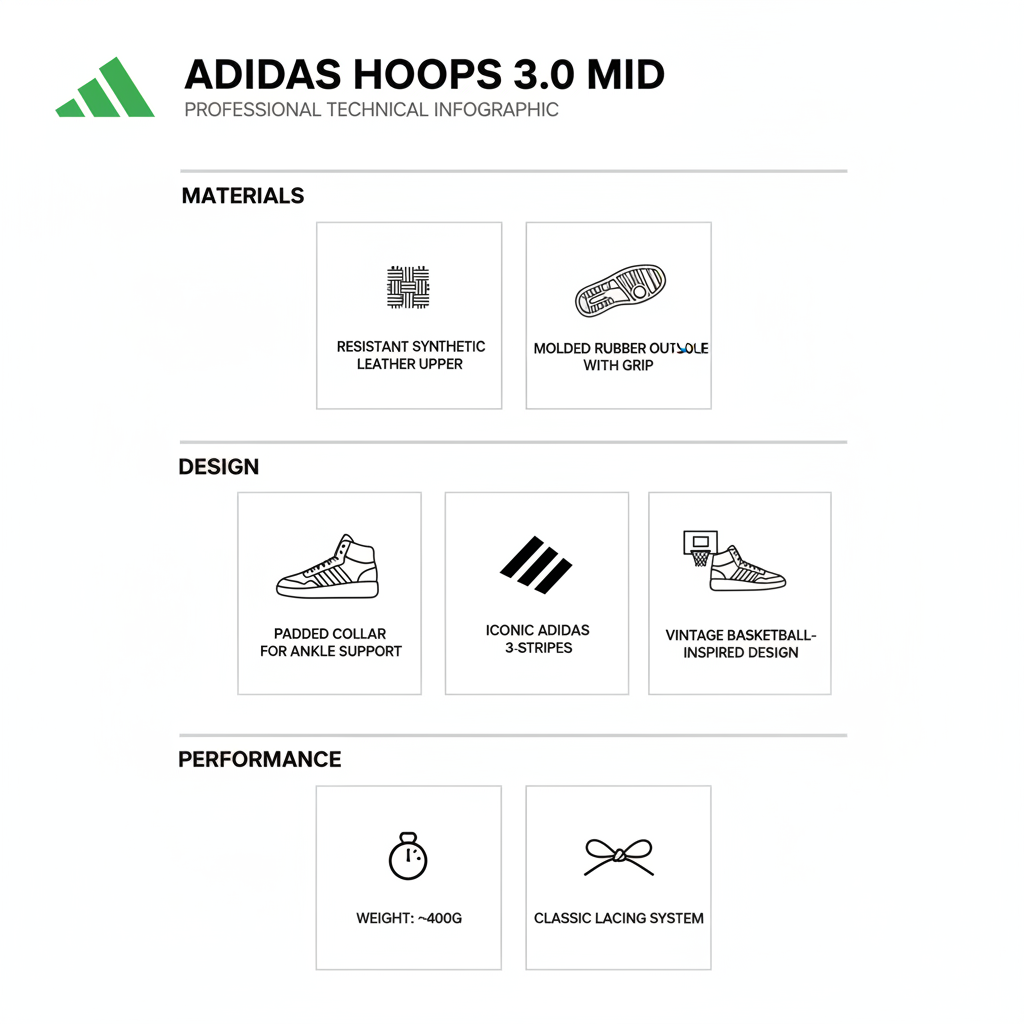 Adidas Sneakers Hoops 3.0 Mid GW3020 Nero Bianco