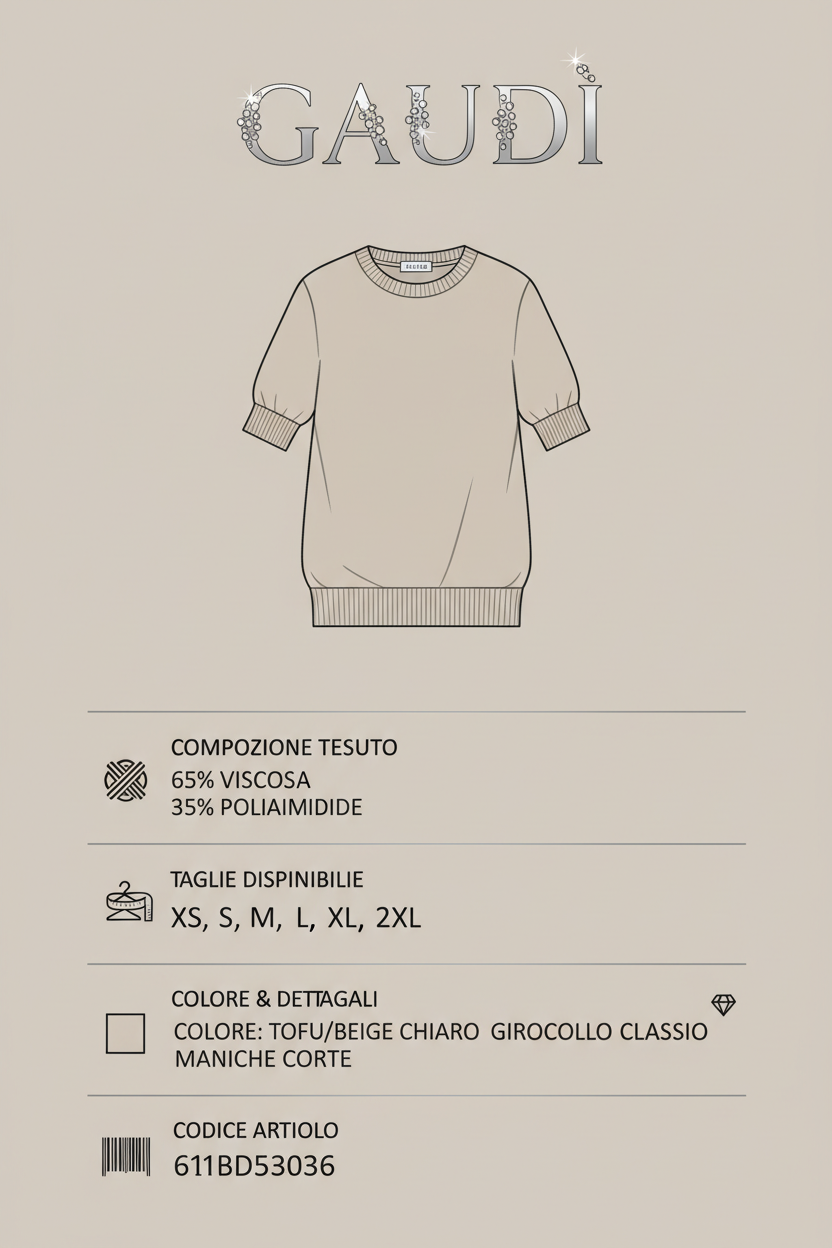 Gaudì Maglia Donna Girocollo Strass Maniche Corte 611BD53036 Tofu