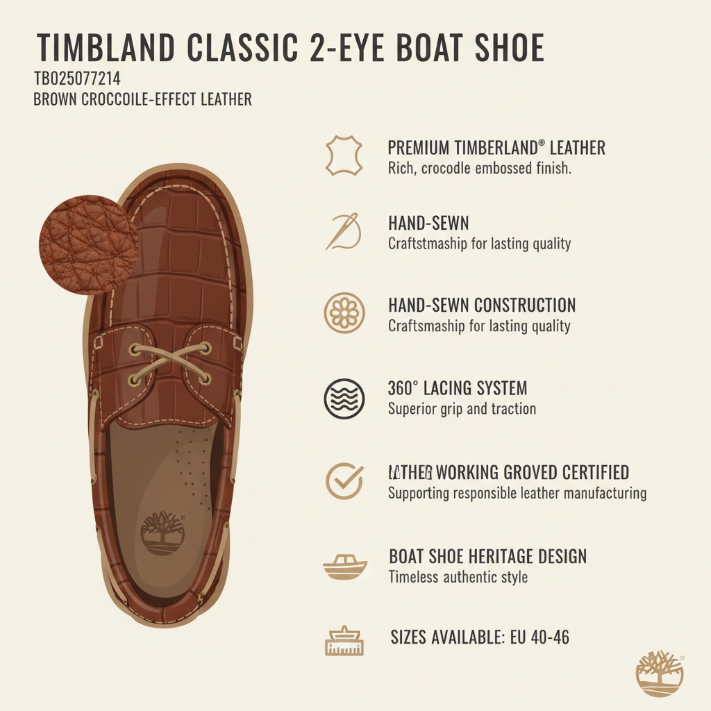 Timberland Scarpa Barca Uomo Classic 2-Eye TB025077214 Marrone Coccodrillo