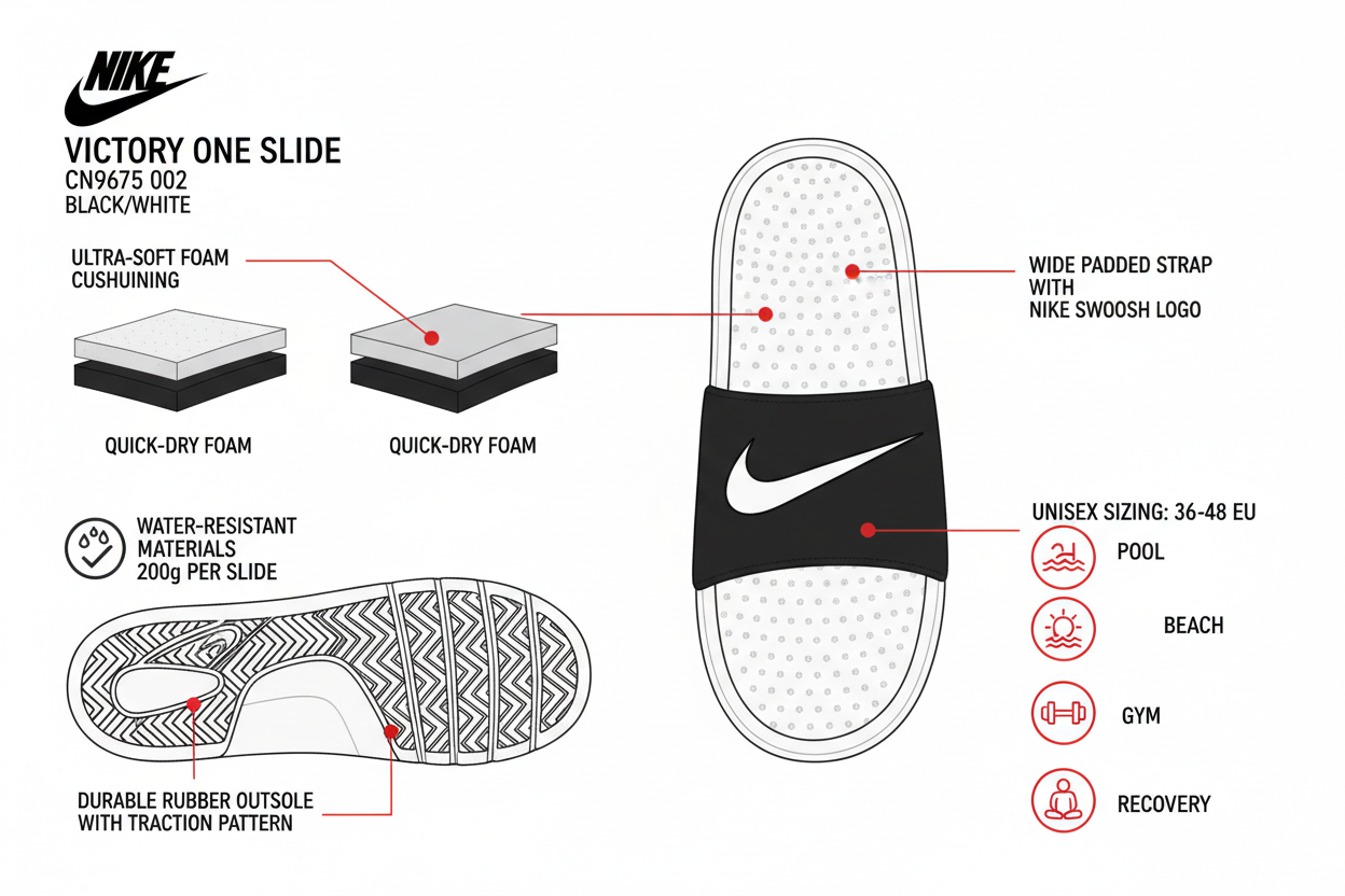 Nike Victory One Slide CN9675 002 Ciabatte Mare Piscina Nero Bianco