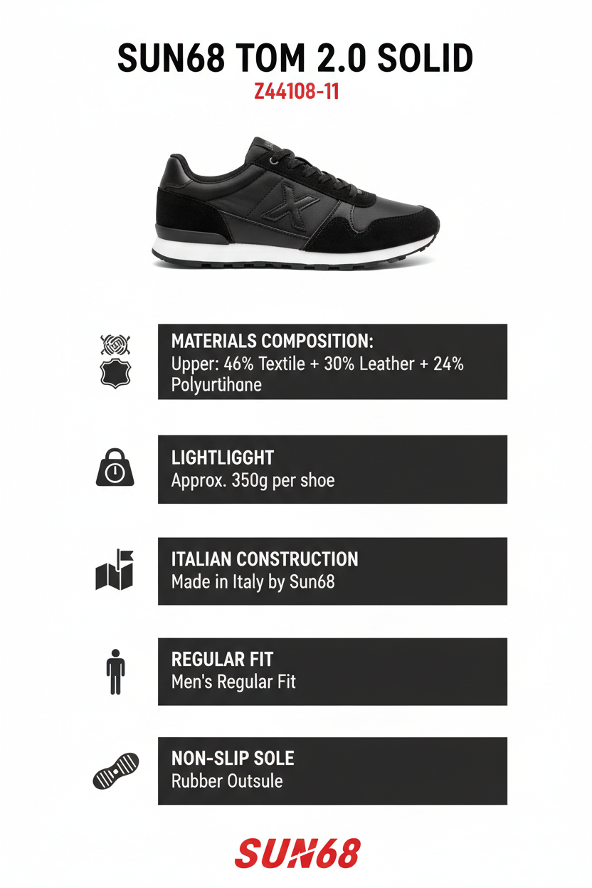 Sun68 Sneakers Tom 2.0 Solid Z44108-11 Nero Uomo