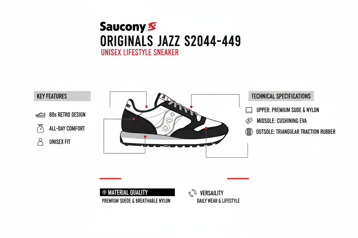 Saucony Originals Jazz S2044-449 Sneakers Unisex Nero Bianco